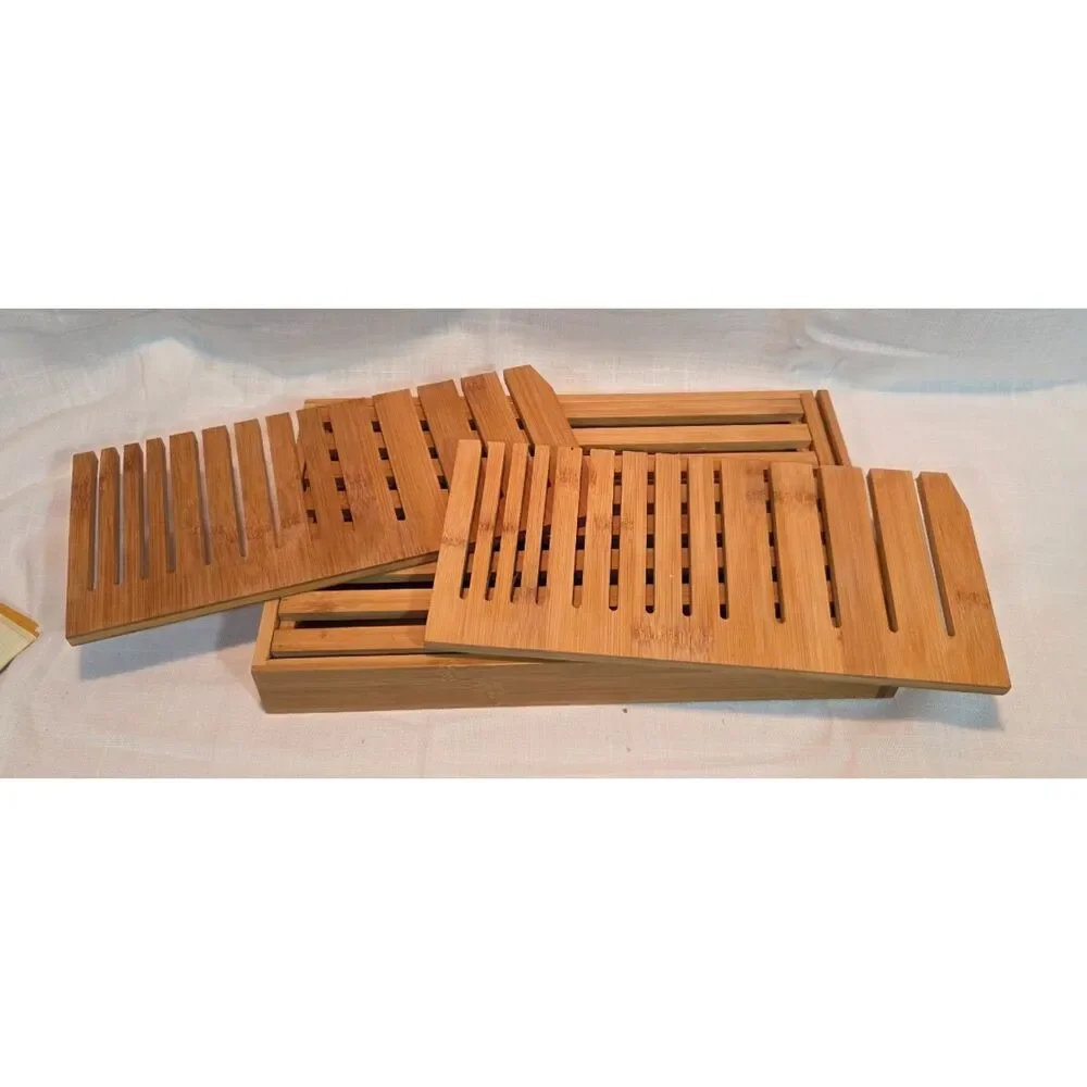 Bamboo Bread Cutting Board Crumb Catcher Removable Slatted Slicing Tray